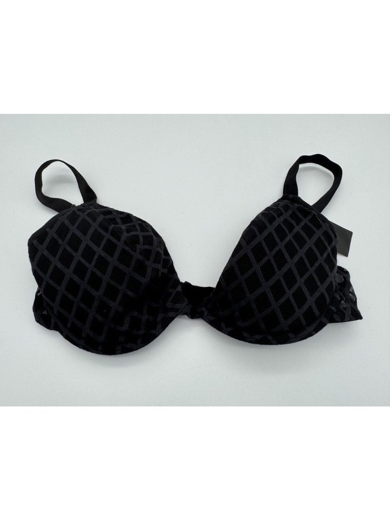 Huit Lingerie Cabaret Bra Black Underwire Grid Made In France Size 32d 32b ?Read